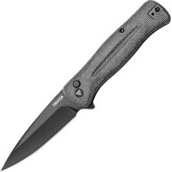 Couteau Pliant Trivisa Dor Lame Acier 14C28N Stonewash Manche Micarta Noir Button Lock TVTY09BM14C -