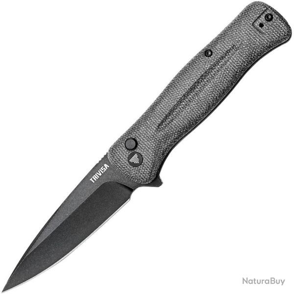 Couteau Pliant Trivisa Dor Lame Acier 14C28N Stonewash Manche Micarta Noir Button Lock TVTY09BM14C -