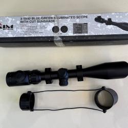 AIM LUNETTE 3-9X40 BLUE/GREEN ILLUMINATED SCOPE WITH CUT SUNSHADE