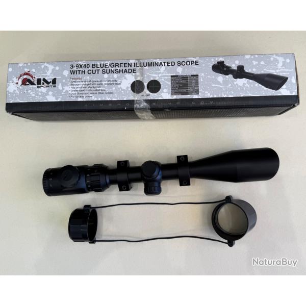 AIM LUNETTE 3-9X40 BLUE/GREEN ILLUMINATED SCOPE WITH CUT SUNSHADE