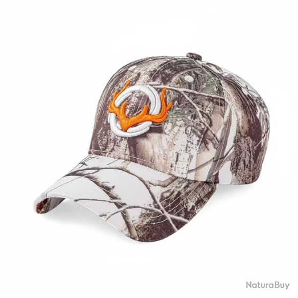 Casquette de Chasse Blanche Camouflage Broderie Bois de Cerf Unisexe Polyester
