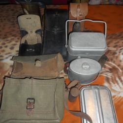 militaria divers , &eacute;tui kit vide nettoyage fm24/29 ,porte-chargeurs noir mat 49, gamelles, b&eacute;ret,