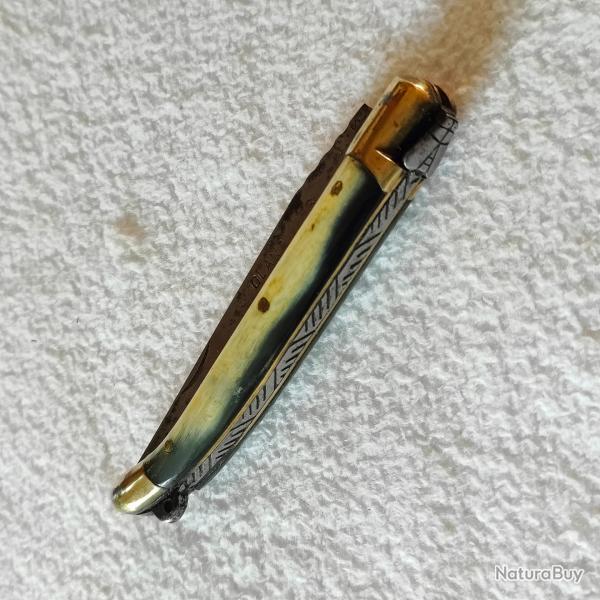 Couteau canif ancien Laguiole GLANDIERES St JOANIS 1970 corne mitres laiton 2 pi�ces