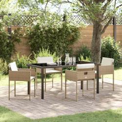 Ensemble de salle &agrave; manger pour jardin 5 pcs Beige polyrotin