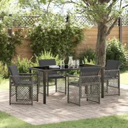 Ensemble de salle &agrave; manger pour jardin 5 pcs Gris polyrotin