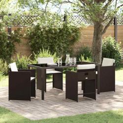 Ensemble de salle &agrave; manger pour jardin 5 pcs Marron polyrotin