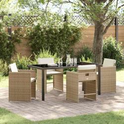 Ensemble de salle &agrave; manger pour jardin 5 pcs Beige polyrotin