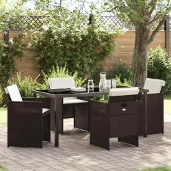 Ensemble de salle &agrave; manger pour jardin 5 pcs Marron polyrotin