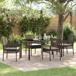Ensemble de salle &agrave; manger pour jardin 5 pcs Marron polyrotin