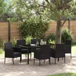 Ensemble de salle &agrave; manger pour jardin 7 pcs Noir polyrotin