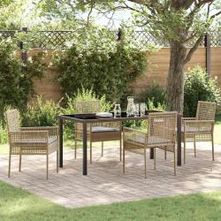Ensemble de salle &agrave; manger pour jardin 5 pcs Beige polyrotin