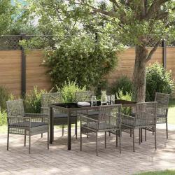 Ensemble de salle &agrave; manger pour jardin 7 pcs Gris polyrotin