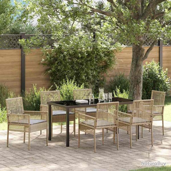 Ensemble de salle � manger pour jardin 7 pcs Beige polyrotin