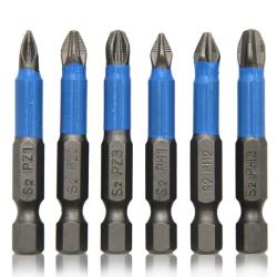 Jeu de 6 Embouts de Vissage Magn&eacute;tiques PH/PZ en Acier S2 - Queue Hexagonale 1/4"