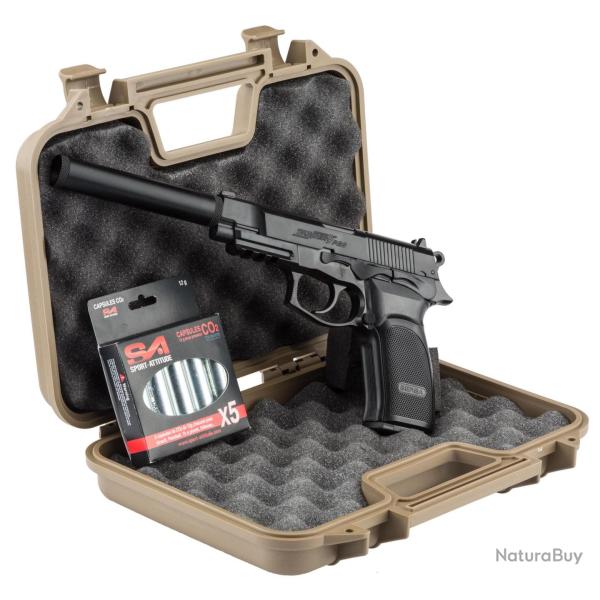 Pack airsoft Bersa Thunder 9 CO2 + mallette + 5 cartouches de CO2 + silencieux Pack