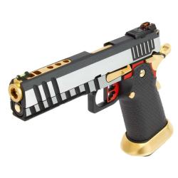 R&eacute;plique airsoftt GBB HX2031 SEMI / FULL AUTO Noir & Chrome gaz 1.0J