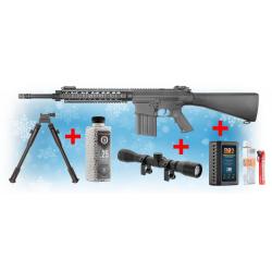 PACK No&euml;l AEG SR25 Double Bell airsoft PACK NOEL SR25 + SCOPE + BIPIED + BILLES+ BATTERIE + CHARGEUR