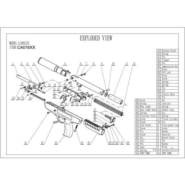 Pi�ces d�tach�es pour pistolet � air LANGLEY SILENCER SPRING N�46