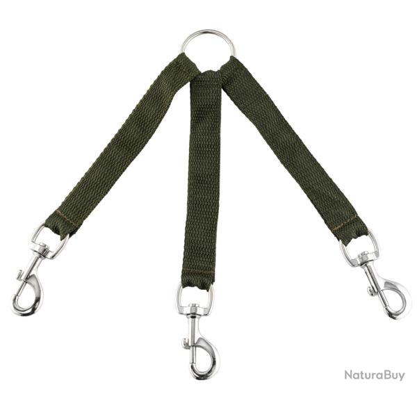 Accouple nylon vert pour trois chiens