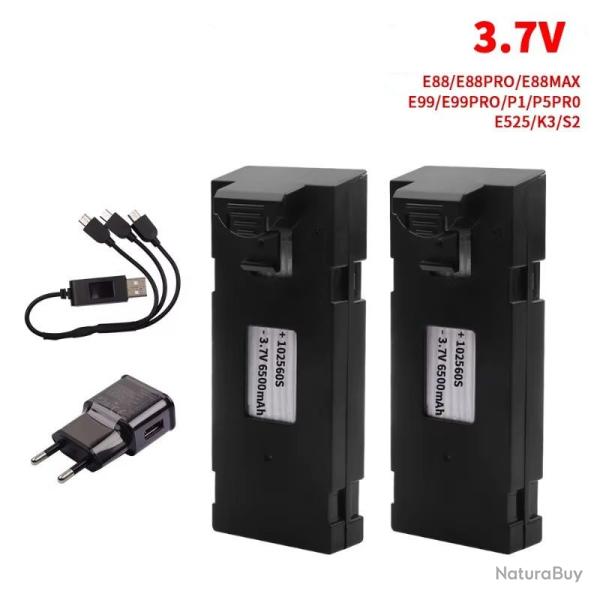 Lot 2 Batteries Li-ion 3.7 V Drone RC E88 E99 E525 Accessoires Remplacement Alimentation