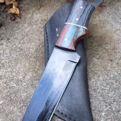 Couteau Karambit Tactical Urbain Lame Tanto Acier Carbone 1055 Black Manche Bois Etui F Artisanale