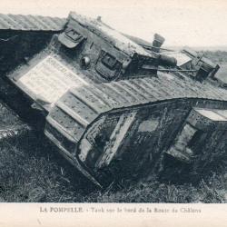 Carte Postale - La Pompelle - Tank sur le bord de la Route de Ch&acirc;lons - N&deg;8299