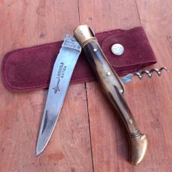 Ancien Couteau LAGUIOLE EXTRA G.DAVID 2 Pi&eacute;ces Manche en Corne + &Eacute;tui