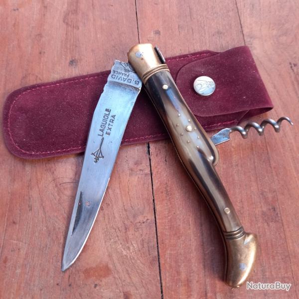 Ancien Couteau LAGUIOLE EXTRA G.DAVID 2 Pi�ces Manche en Corne + �tui