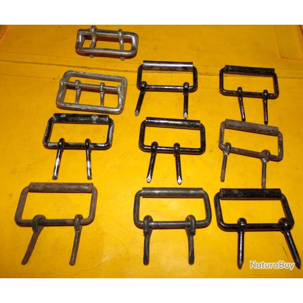 LOT DE 10 BOUCLES AVEC 2 ARDILLONS POUR REPARATION DE CEINTURON EN CUIR  , BON ETAT VOIR PHOTOS . PO