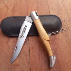 Magnifique Couteau LAGUIOLE EN AUBRAC 2 Pi&eacute;ces Manche en BUIS avec &Eacute;tui en Cuir