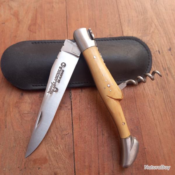Magnifique Couteau LAGUIOLE EN AUBRAC 2 Pi�ces Manche en BUIS avec �tui en Cuir