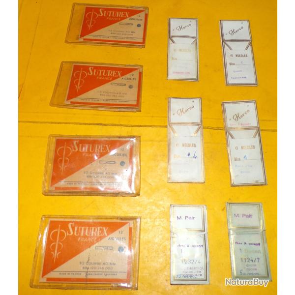 SERVICE DE SANTE :LOT DE 10 POCHETTES D'AIGUILLES POUR SUTURATIONS DES PLAIES , FABRICATION ANGLAIS