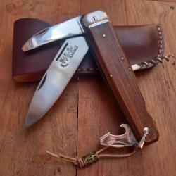 Couteau BOULEDOGUE Chasseur HALLALI DOURIS CHASTEL 4 Pi&eacute;ces Manche en Pallissandre + &Eacute;ui en cuir