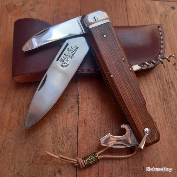 Couteau BOULEDOGUE Chasseur HALLALI DOURIS CHASTEL 4 Pi�ces Manche en Pallissandre + �ui en cuir