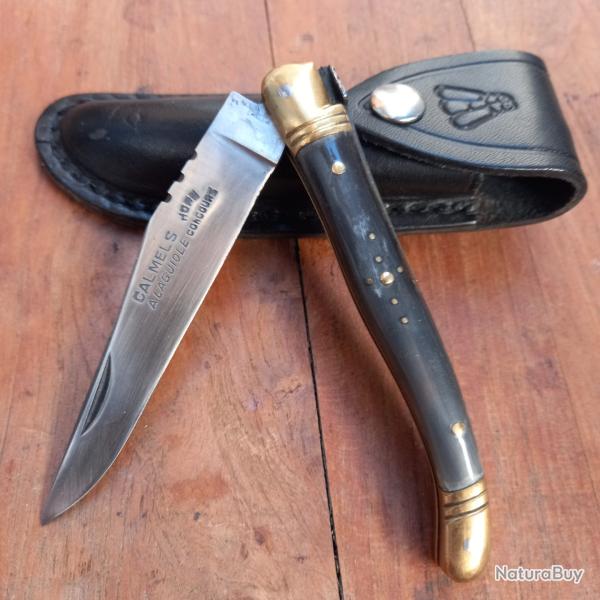 Joli Couteau CALMELS A LAGUIOLE Hors Concours Manche en Corne avec �tui en Cuir
