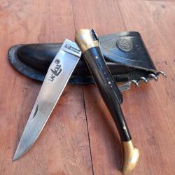 Joli Couteau LAGUIOLE ORIGINE GARANTI  2 Pi&eacute;ces Manche en Corne avec &Eacute;tui en Cuir