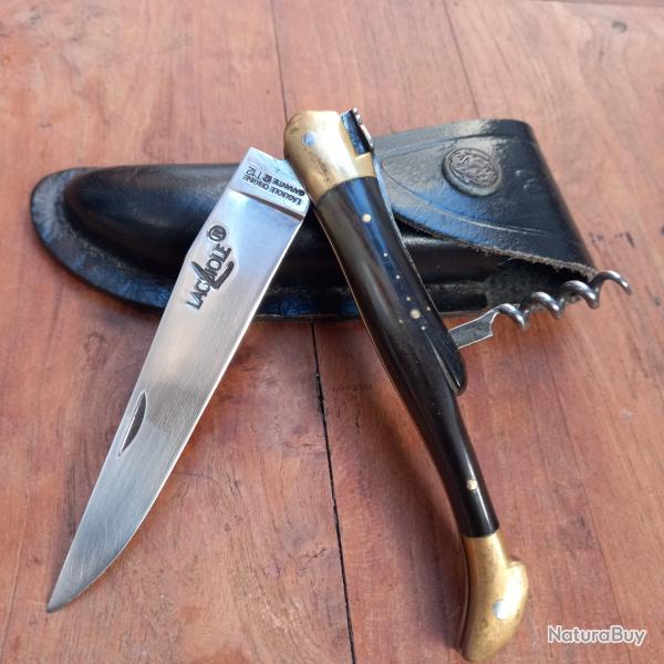 Joli Couteau LAGUIOLE ORIGINE GARANTI  2 Pi�ces Manche en Corne avec �tui en Cuir