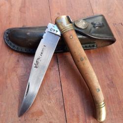 Joli Couteau R&eacute;gional LAGUIOLE HYPPOCAMPE ARTAUD CHAUSSON Manche en Bois avec &Eacute;tui en Cuir