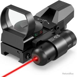 Viseur Point Rouge Vert 4 R&eacute;ticules Laser Rouge Int&eacute;gr&eacute; Rail Picatinny Weaver 20mm Chasse Tir Airsof