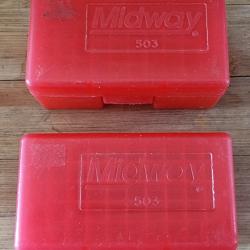 Lot de deux boites pour 50 munitions 38spl/357 mag rouge &agrave; charni&egrave;re Midway503