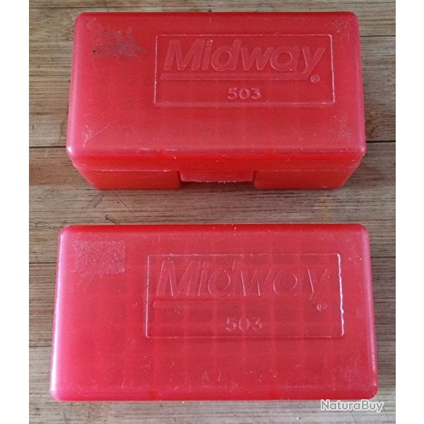 Lot de deux boites pour 50 munitions 38spl/357 mag rouge � charni�re Midway503