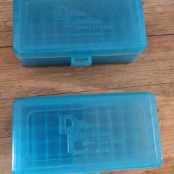 Lot de deux boites pour 50 munitions 38spl/357 mag bleues translucide &agrave; charni&egrave;re Dillon Precision