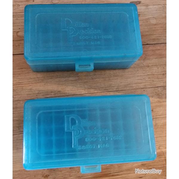 Lot de deux boites pour 50 munitions 38spl/357 mag bleues translucide � charni�re Dillon Precision