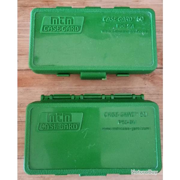 Lot de deux boites pour 50 munitions 9mm para MTM vertes � charni�res d�montables