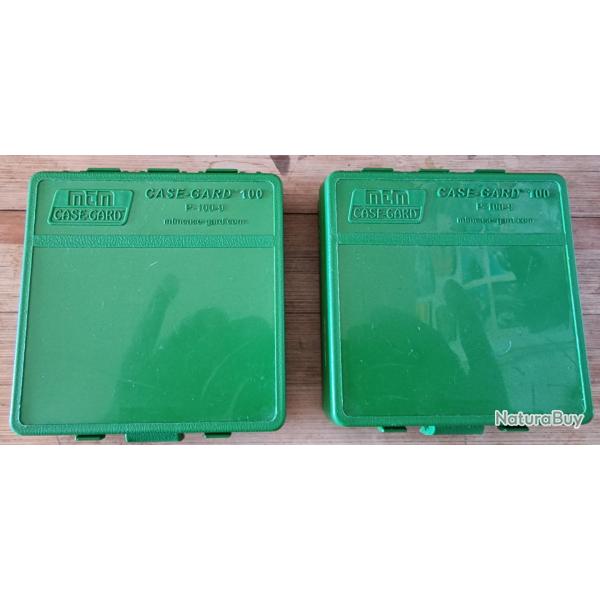 Lot de deux boites pour 100 munitions 9mm para MTM vertes � charni�res d�montables