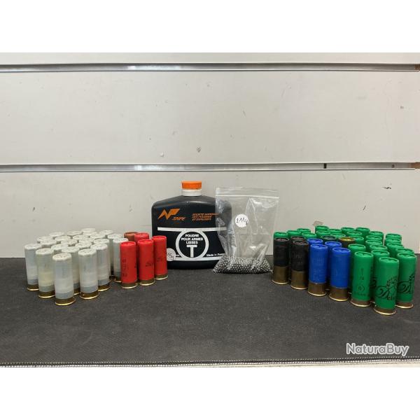 Pack de 62 cartouches cal.12+ poudre pour armes lisses 115g+bille de plomb 211g