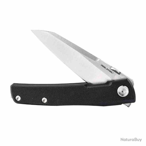 Couteau Real Steel Destra Phantom Lame Sheepsfoot Acier Nitro-V Manche G10 Noir Liner Lock RS7221B