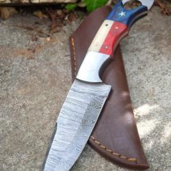 Couteau Karambit Damas Lame Drop Point Acier 256 Couches Manche Bois/OS Etui Cuir Fabric Artisanale