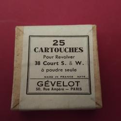 Boite non ouverte de 25 cartouches &agrave; poudre seule ( &agrave; blanc ) pour 38 sw court ( pas de projectile )