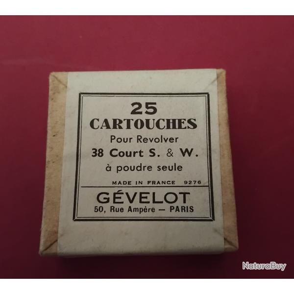 Boite non ouverte de 25 cartouches � poudre seule ( � blanc ) pour 38 sw court ( pas de projectile )